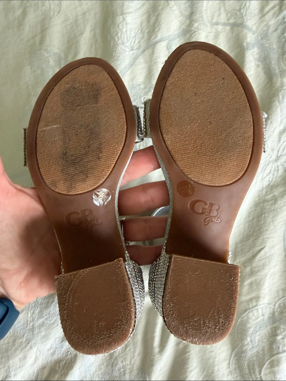 GB girls size 13 Silver Rhinestone Block Heel Sandals